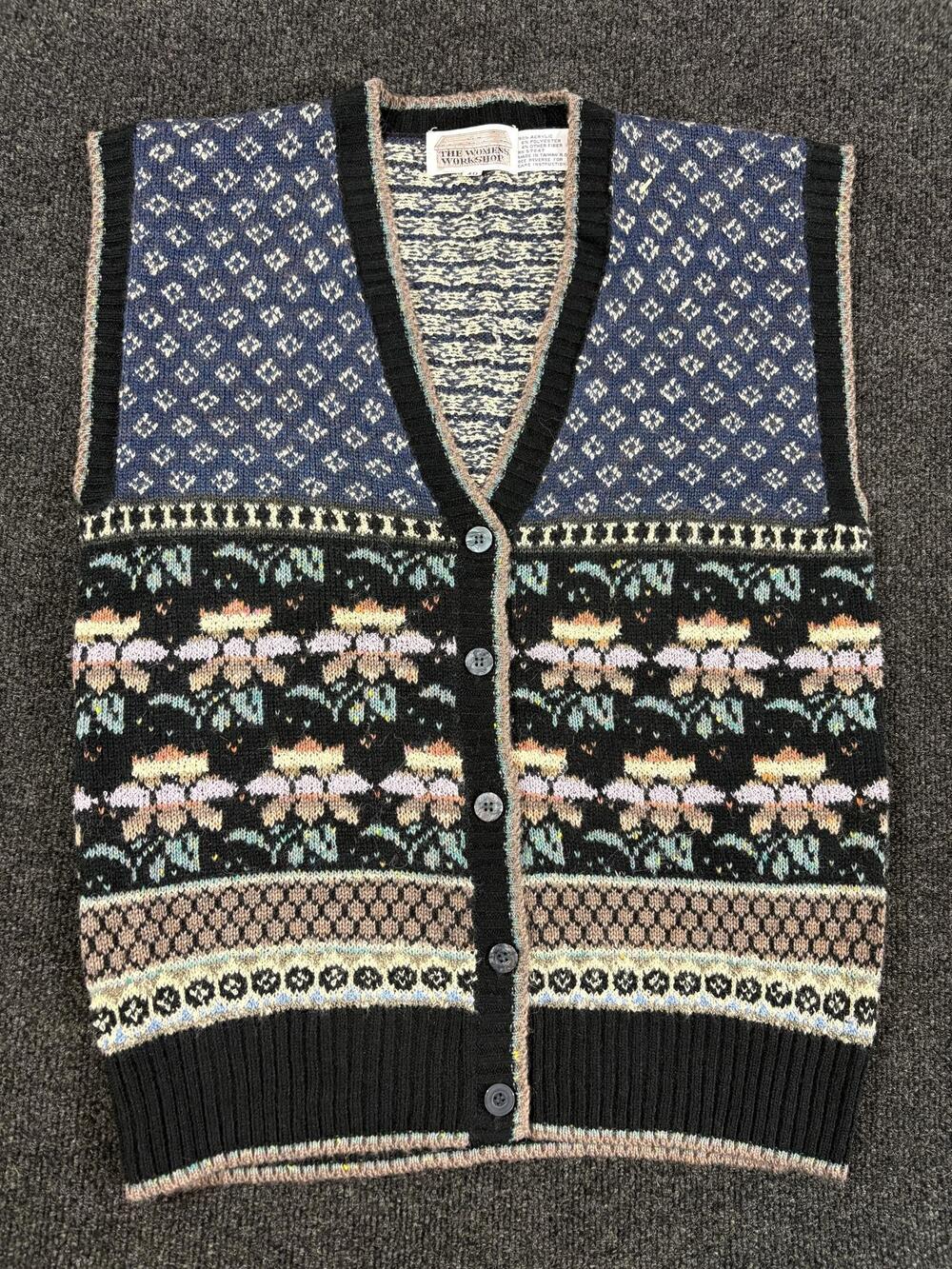 Vintage The Women's Workshop Vest Womens 40 Multicolor Floral Knit Button Front